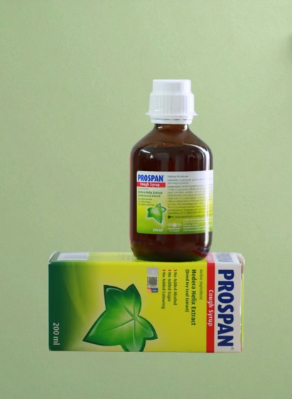 Prospan sirup sa ekstraktom lista bršljana u bočici i kutiji