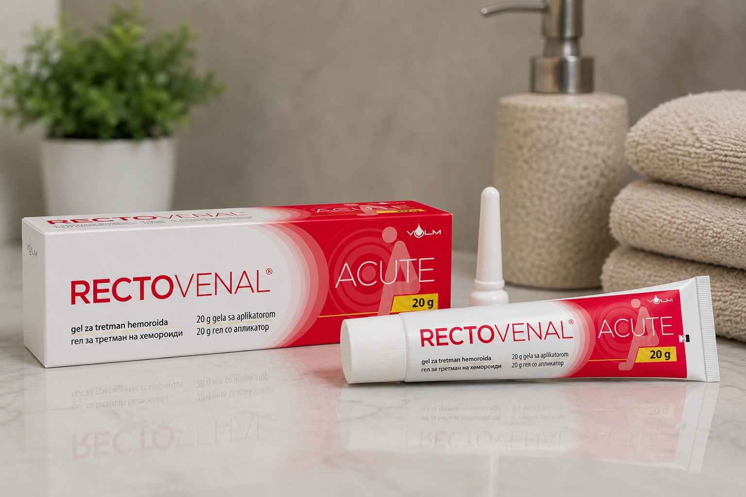 Rectovenal Acute gel sa aplikatorom i pakovanjem od 20 g.